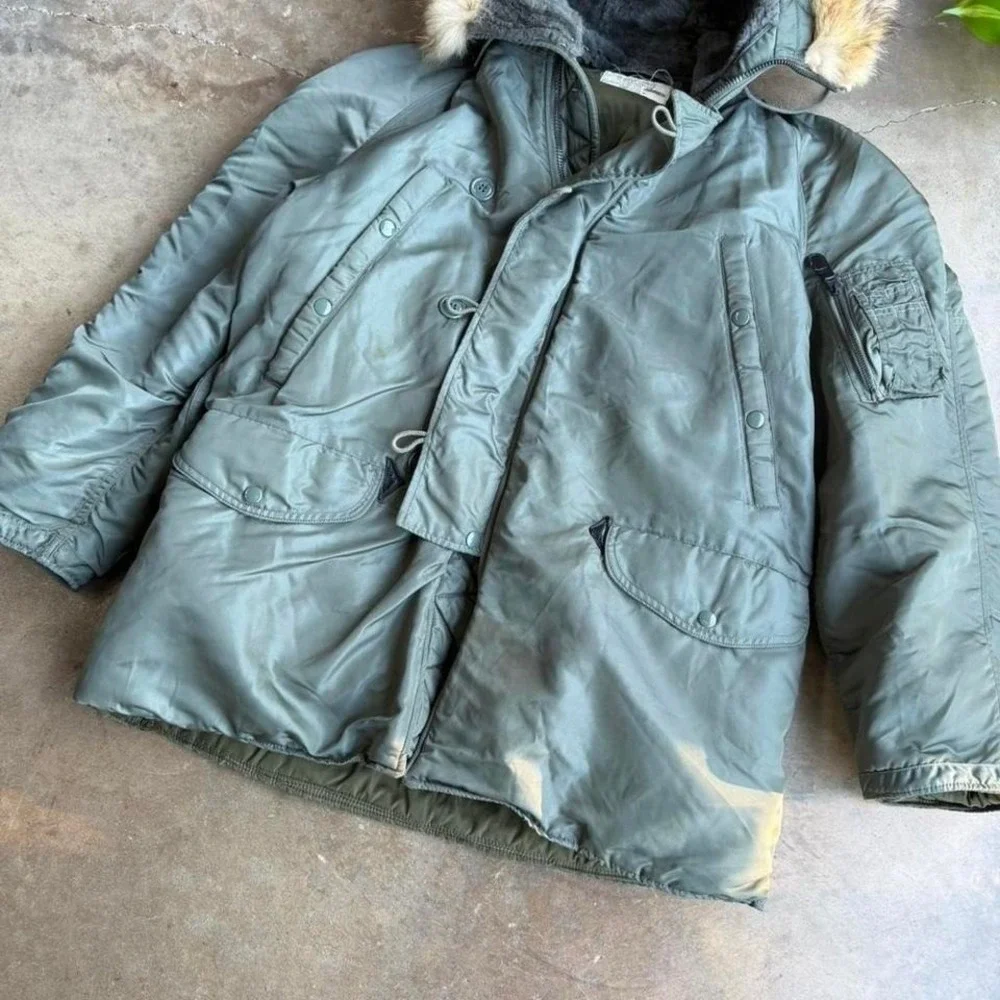 Vintage 60s sage green USAF N-3B parka flying jacket military Mens Medium